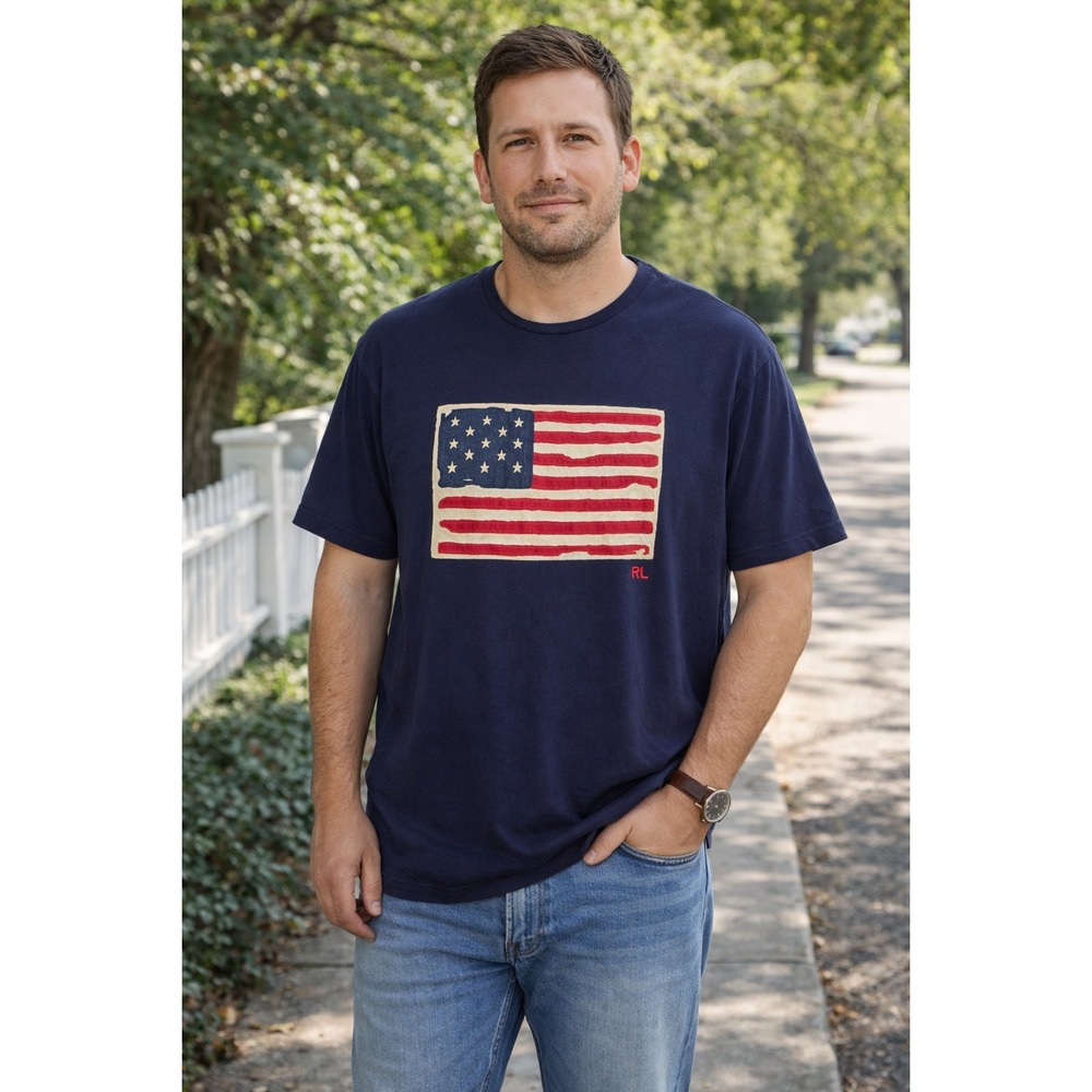 Polo Ralph Lauren Mens Vacation Effortless Flag T-shirt Size 2XL Retro Americana